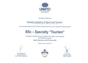 Сертификаты Бакалавриат Туризм